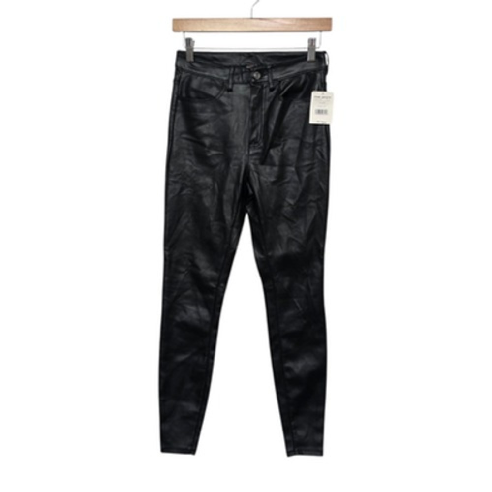 Free People Pants Womens 27 Black‎ Faux Leather Coated Skinny Jeans OB831109